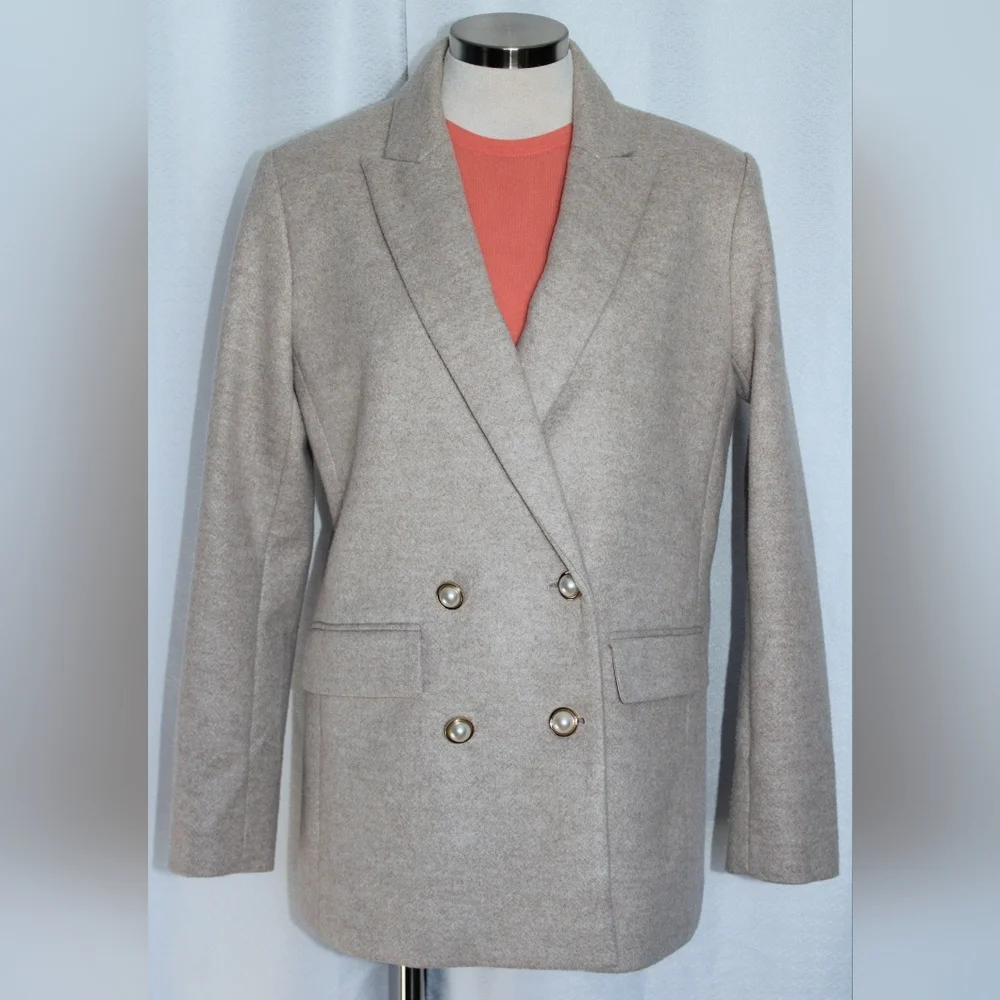 LOFT Cream Pink Herringbone Blazer Size 6 - Picture 8 of 8